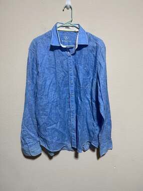 Bugatchi Uomo Long Sleeve Linen Shirt Shaped Fit Blue